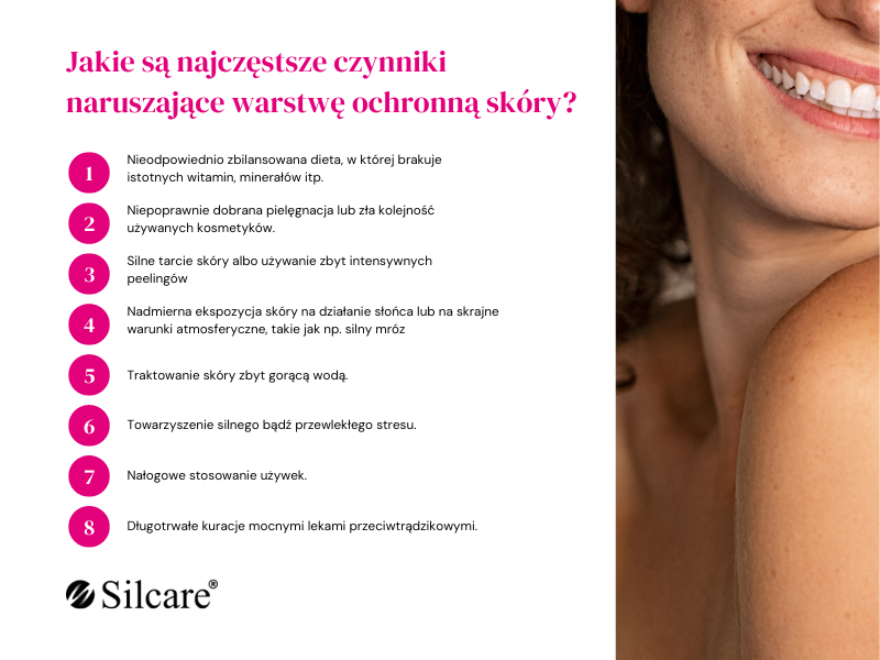 Grafika przedstawiająca najczęstsze czynniki naruszające warstwę ochronną skóry