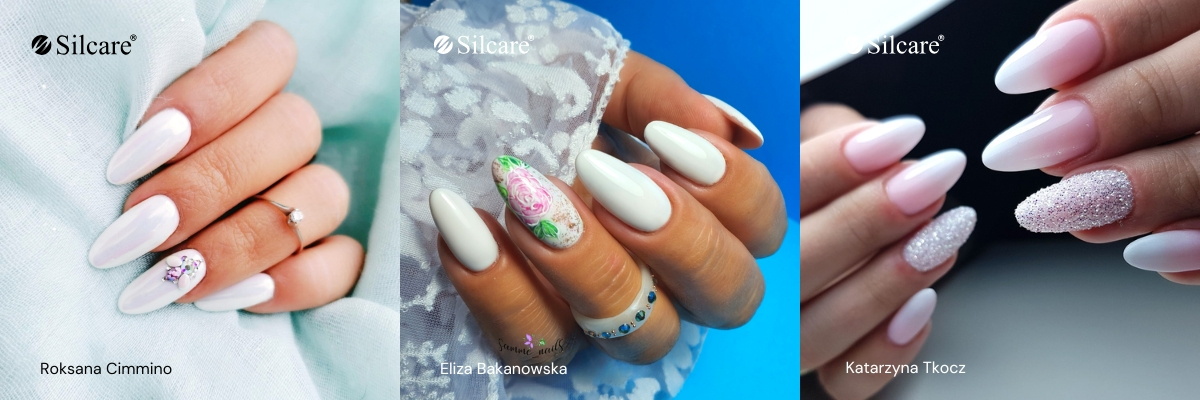 Biały manicure na długich paznokciach